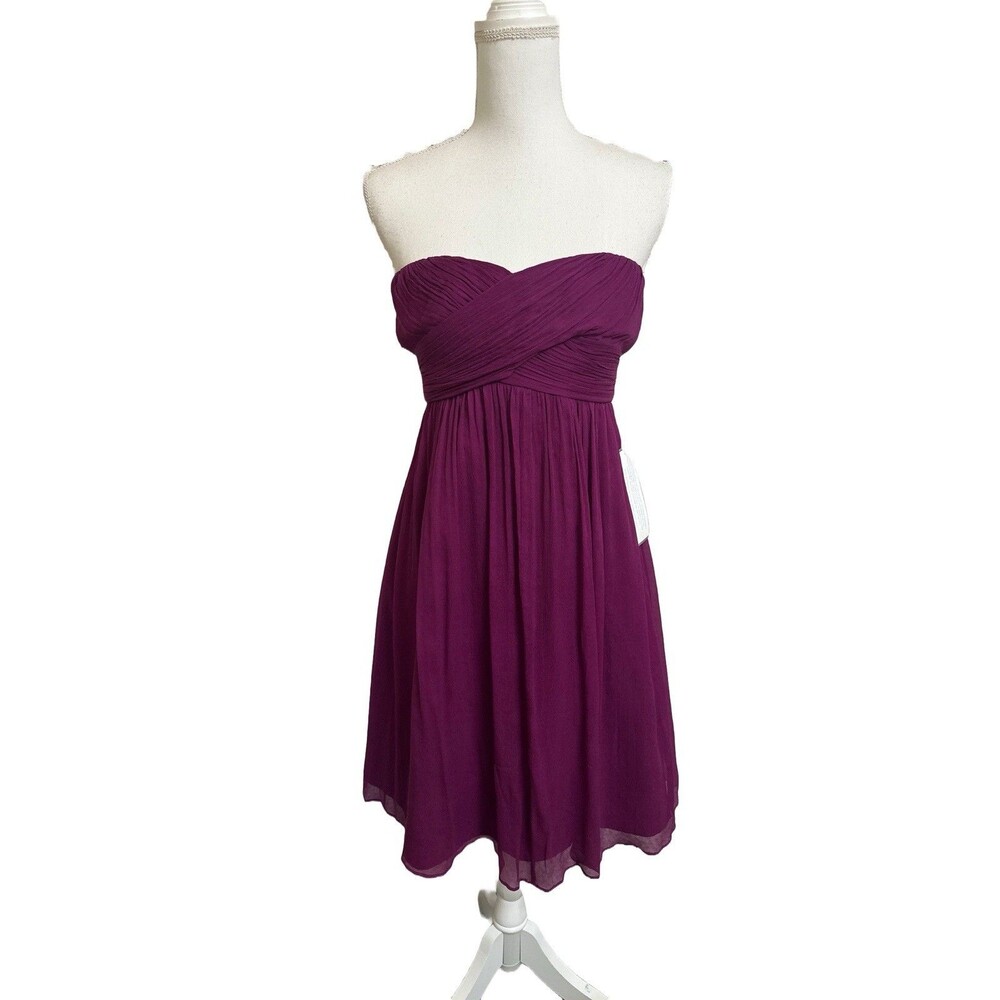 NWT J Crew Sz 4 Taryn Silk Chiffon Strapless Sweetheart Plum Mini Dress 22512